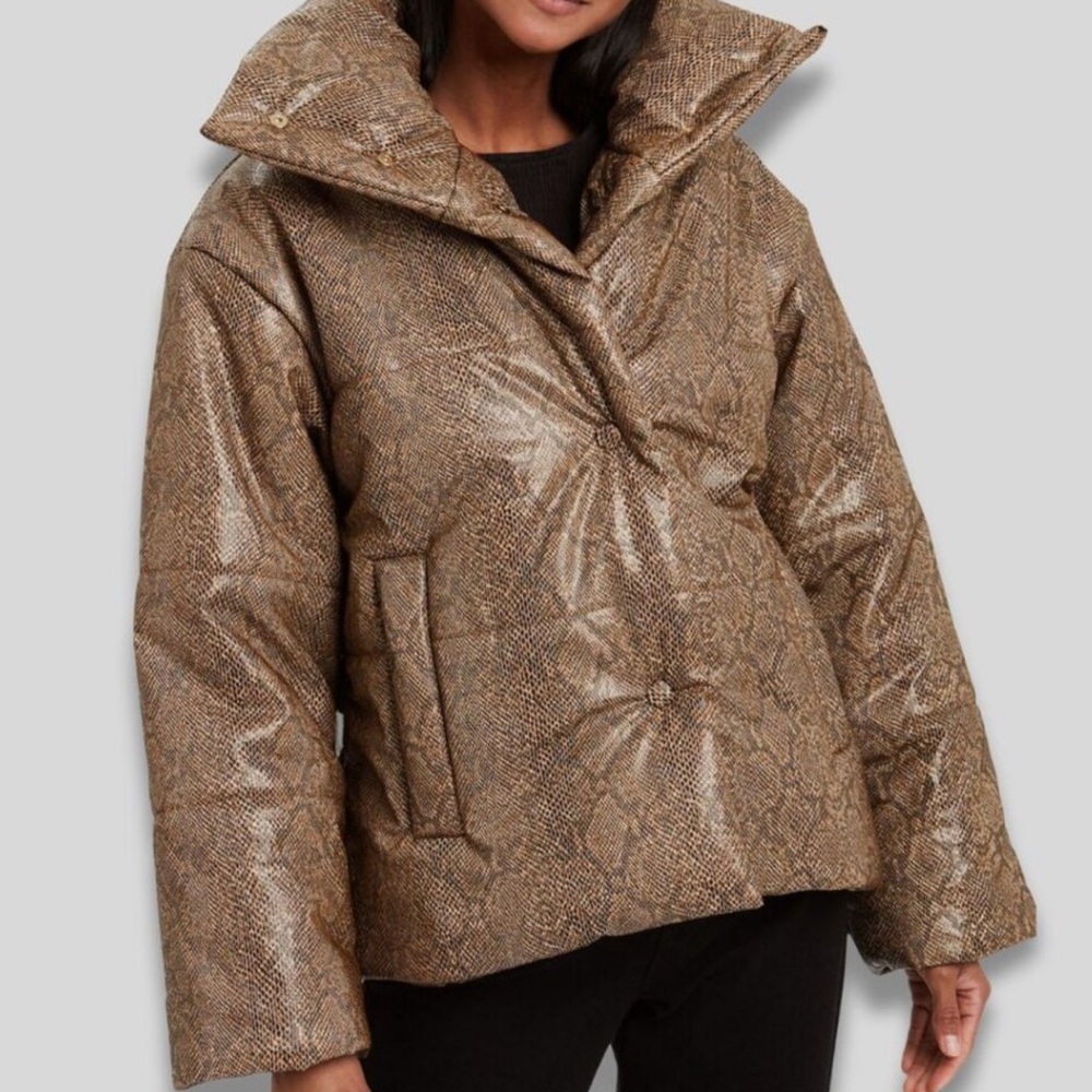 Nanushka Hide Puffer Jacket - Brown Snake Vinyl